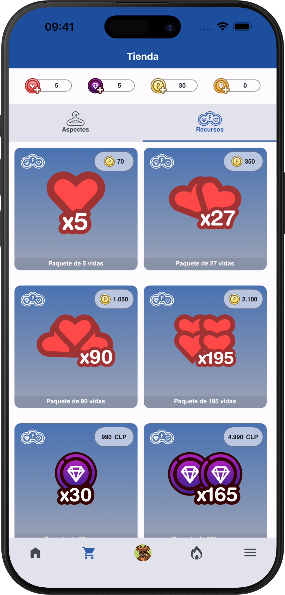 Pantalla de tienda PreuApp con artículos y personalizaciones